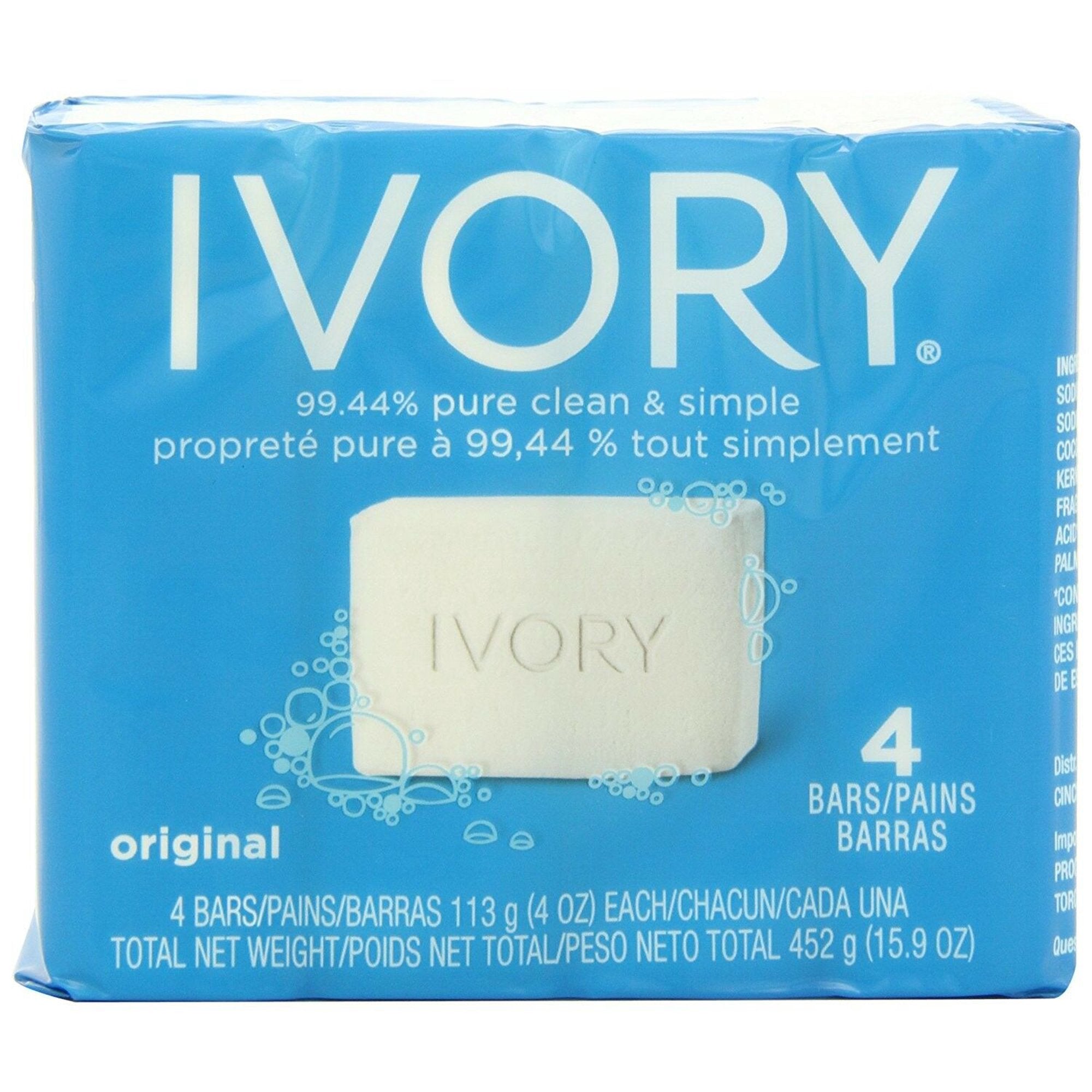 Ivory 99.44% Pure Clean & Simple 4Bars/Pains/Barras 113g