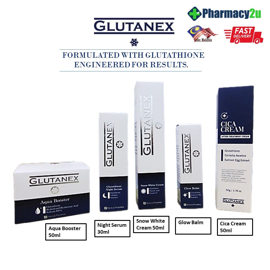 GLUTANEX Skincare Korea (Aqua Booster 50ml / Snow White Cream 50ml / Night Serum 30ml / CICA Cream 50g / Glow Balm 9g))