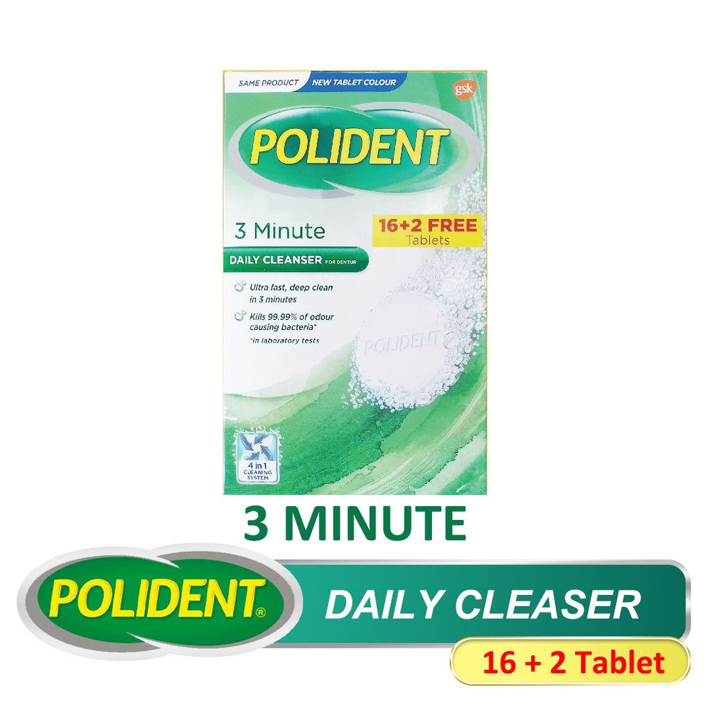 Polident 3 Minute Ultra Fast / Deep Clean Daily Cleanser - 16 + 2 Tablet