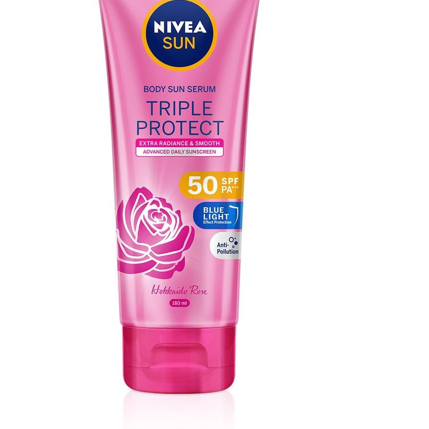 Nivea SUN Triple Protect Body Serum Extra Radiance & Smooth SPF50 PA+++ 180ml | Lightweight Textured Body Sunblock Sunscreen With Anti-Bluelight, UVA/UVB, And Pollution,