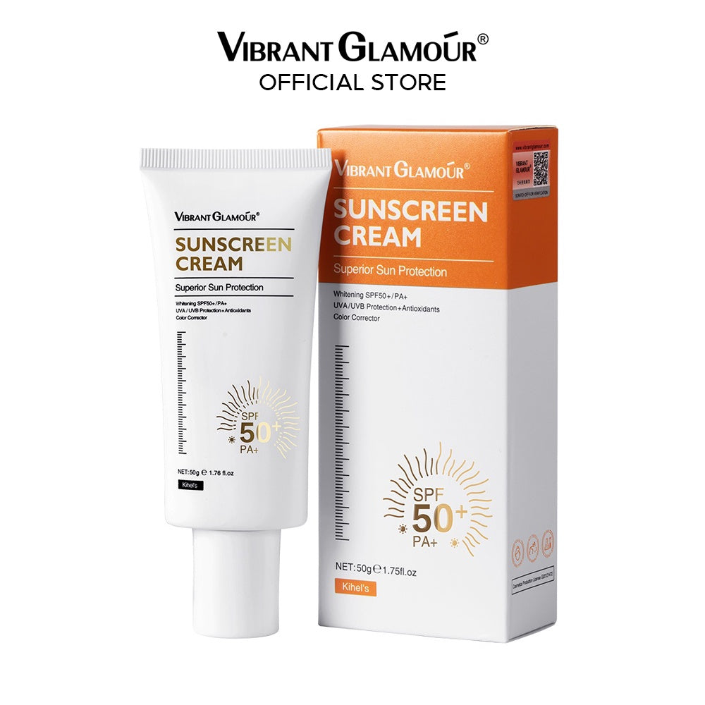 VIBRANT GLAMOUR Whitening Sunscreen Cream Sunblock for Face and Body SPF50+ UVA/UVB Skin Protect Intensive UV Sunblock Cream Spf 50 Sunscreen Face Anti-aging Brightening Fade Dark Spots Moisturizing Repair Skin Care 50g