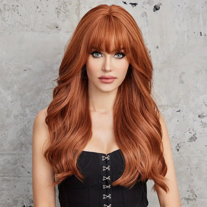 22inch Soft And Nature Long Curly Wigs Light Brown Wigs With Bangs Wigs For Women For Daily Life LC034-1 150% Density