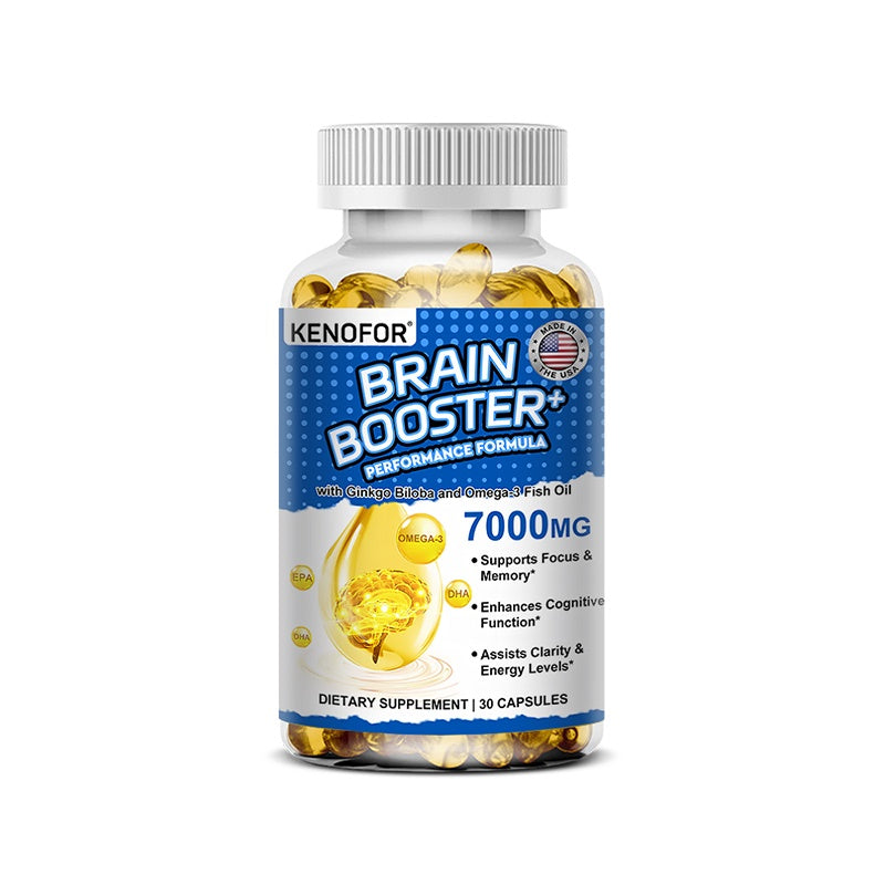 KENOFOR Brain Booster - Ginkgo and Omega 3 Fish Oil Capsules - Supports Memory, Focus, Energy and Cognitive Function Men Women