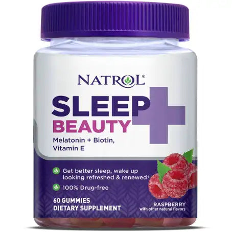 Natrol Sleep + Beauty Melatonin, Biotin & Vitamin E 60 Raspberry Gummies