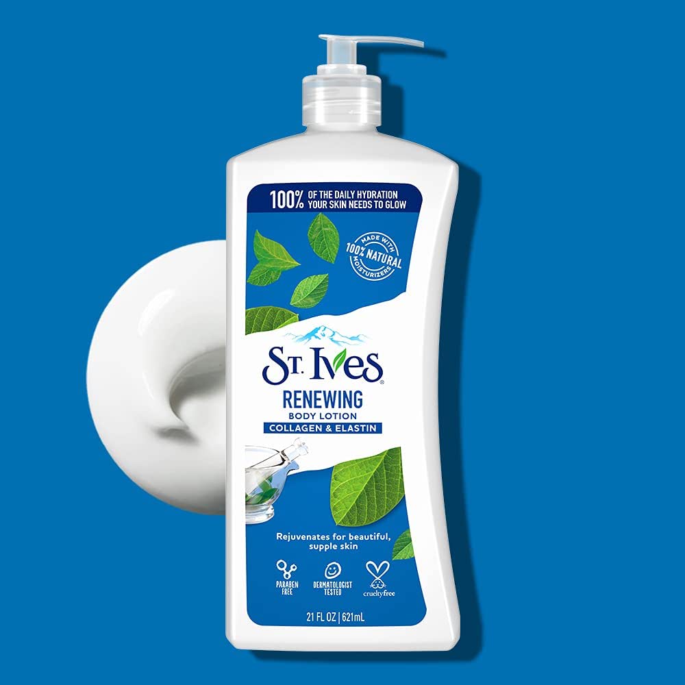 St Ives Body Lotion, Renewing Collagen & Elastin, 100% Natural Extracts for Healthy Skin, Paraben Free & Dermatologically Tested, 621 ml