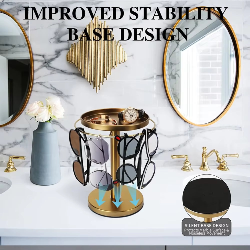 Rotating Sunglass Organizer Eye Glass Display Stand 360-Degree Rotation with Tray Jewelry Storage Organizer Detachable Home