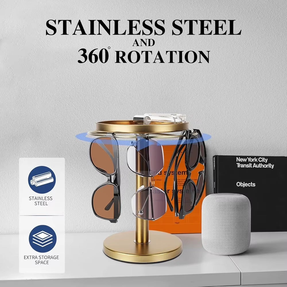 Rotating Sunglass Organizer Eye Glass Display Stand 360-Degree Rotation with Tray Jewelry Storage Organizer Detachable Home