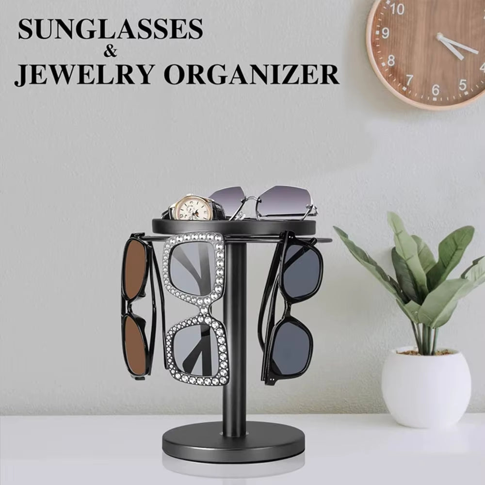 Rotating Sunglass Organizer Eye Glass Display Stand 360-Degree Rotation with Tray Jewelry Storage Organizer Detachable Home