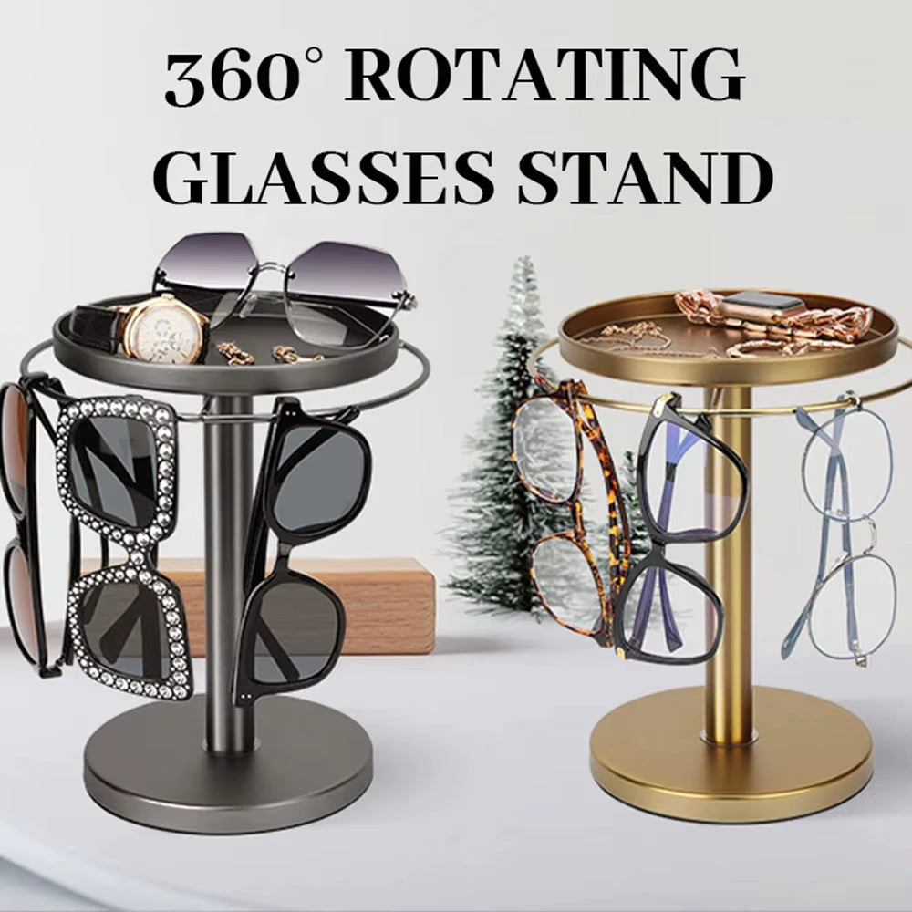 Rotating Sunglass Organizer Eye Glass Display Stand 360-Degree Rotation with Tray Jewelry Storage Organizer Detachable Home
