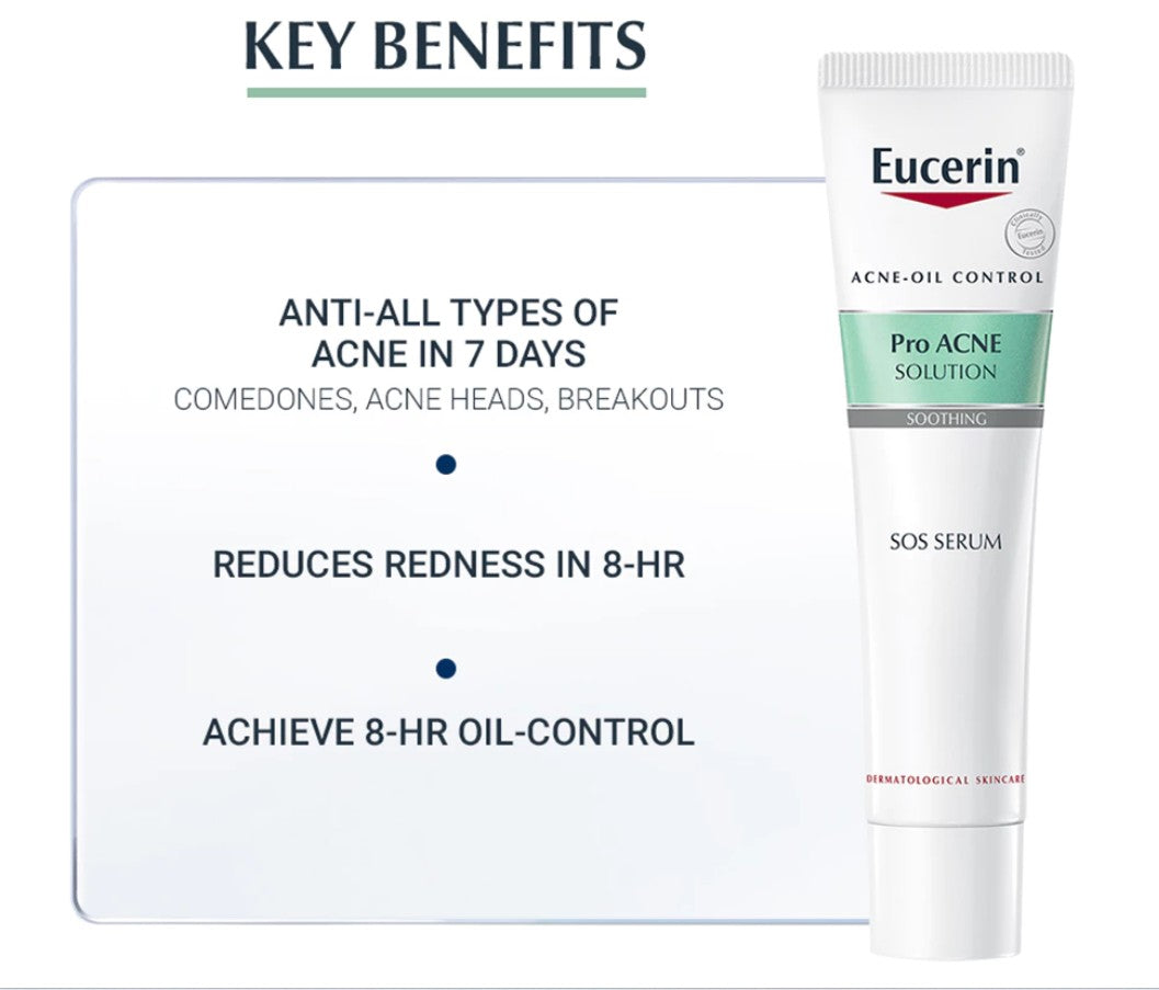 Eucerin ProACNE SOS Serum 40ml available at SaffronSkins.com – acne treatment for oily skin
