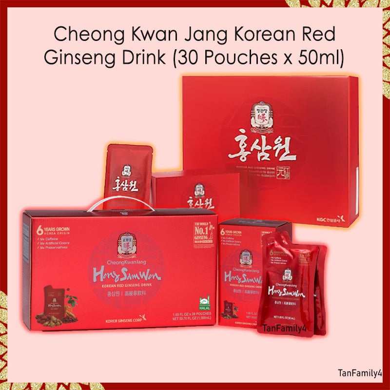 Cheong Kwan Jang Red Ginseng Drink (30 Pouches x 50ml) Tonic Liquids 6 Years Korean Root Red Ginseng Hong Sam Won