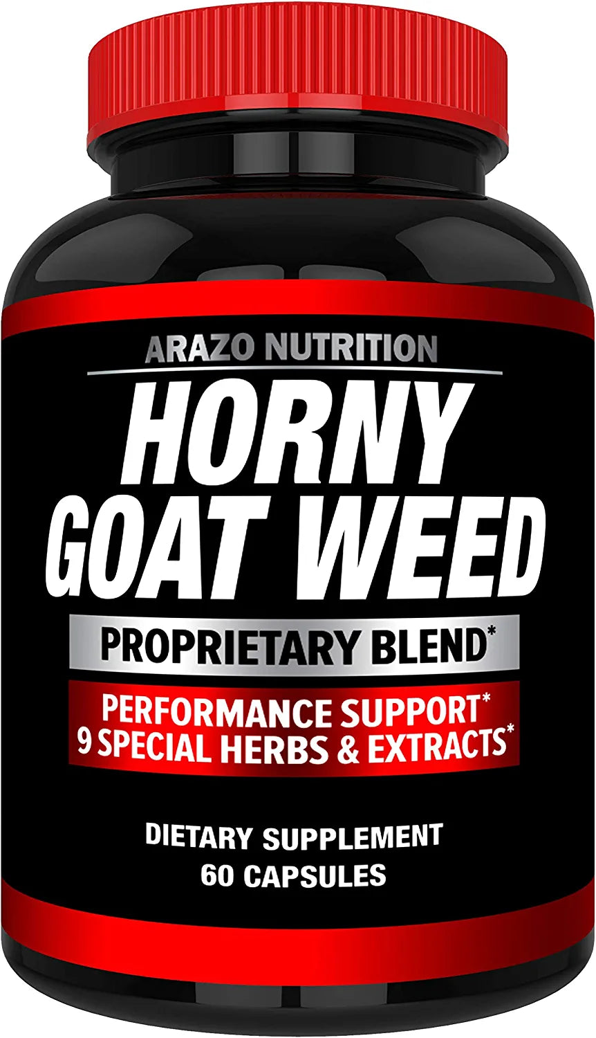 Arazo Nutrition Premium Horny Goat Weed Extract 60 Capsules with Maca Root, Ginseng, Muira Puama and L-Arginine - for Men and Women – 100% Pure Herbal Nutritional Supplement