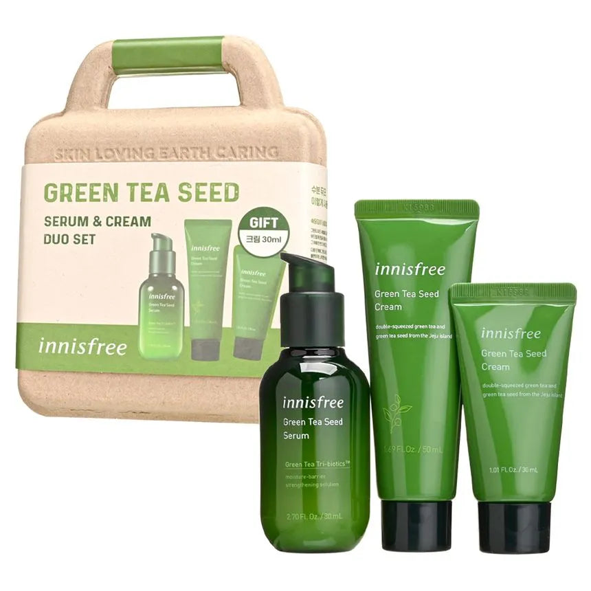 Innisfree Green Tea Seed Serum 80ml & Cream 50ml duo set + Cream 30ml free gift