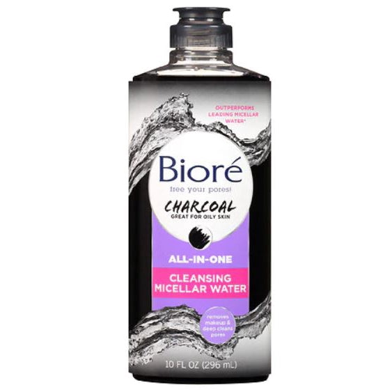 Biore Charcoal Cleansing Micellar Water, All-In-One Natural Charcoal Cleanser and Makeup Remover, Gentle Face Cleanser