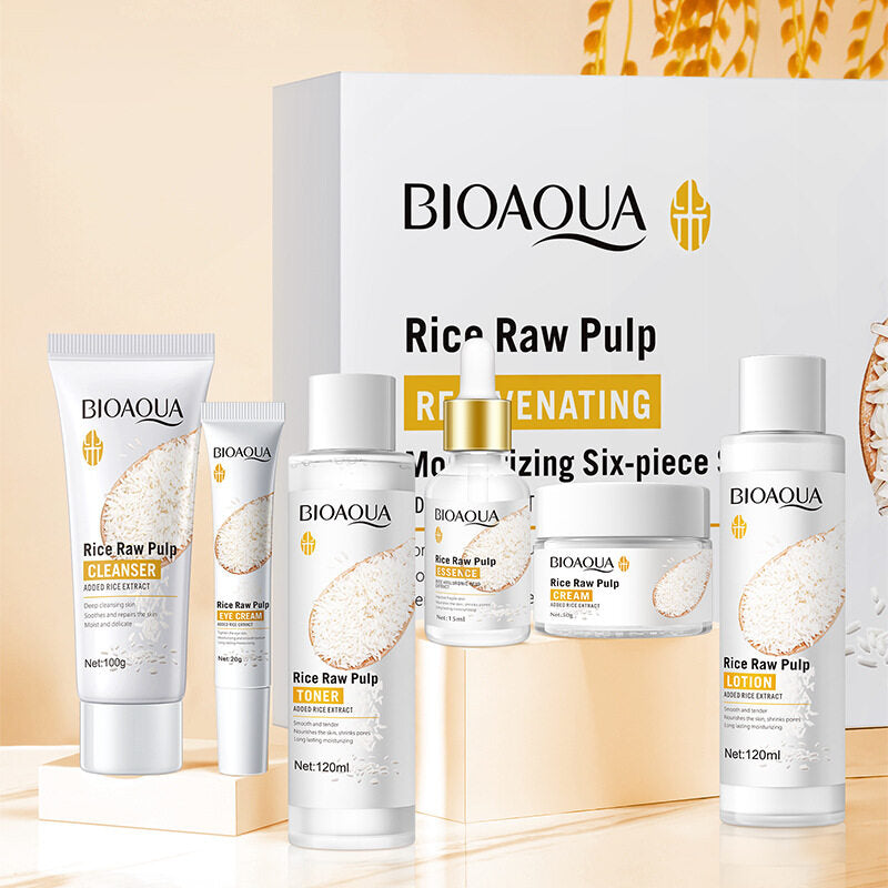 BIOAQUA 6 IN 1 GIFT Box Rice Raw Pulp Moisturizing Hydrating Skin Rejuvenation Six-piece Suit Skin Care Set