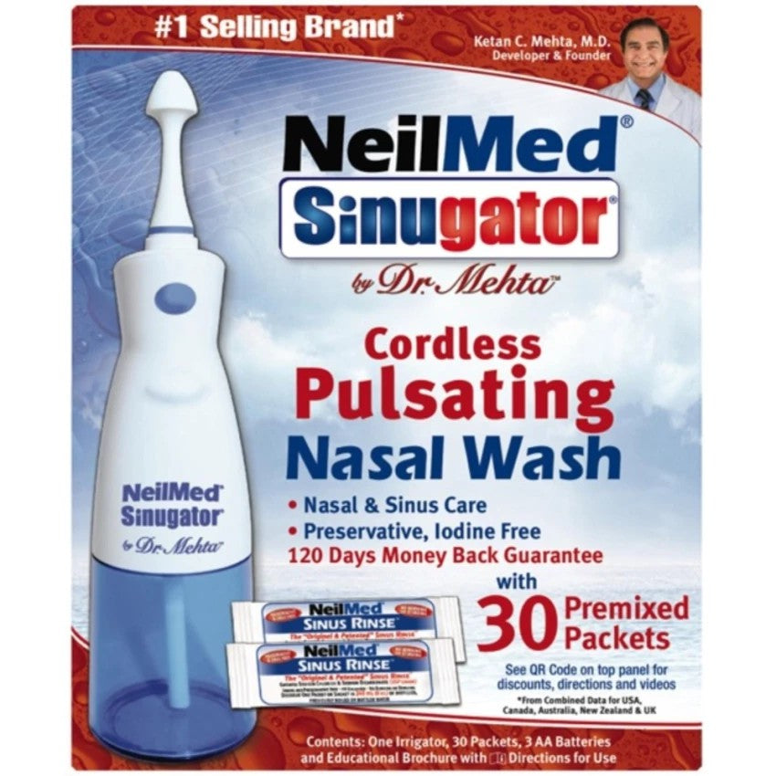 Neilmed Sinugator Cordless Pulsating Nasal Wash with Premixed 30'S