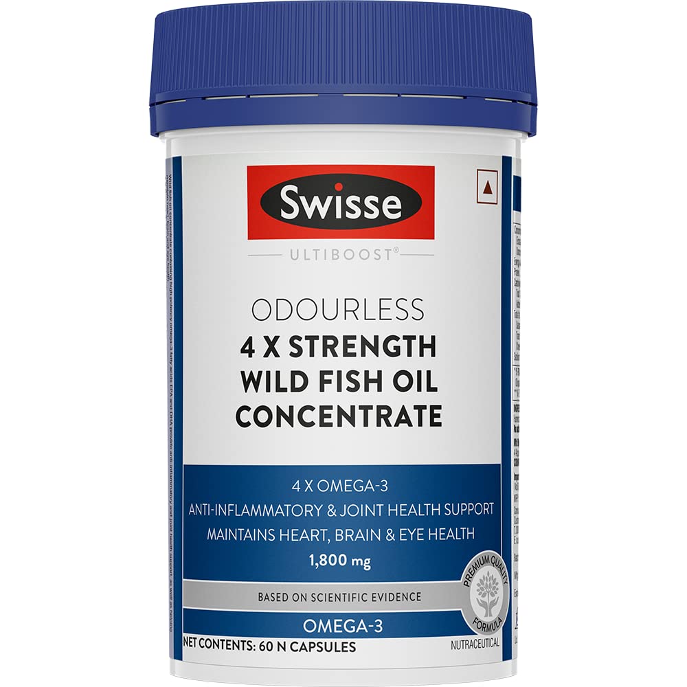 Swisse Ultiboost 4 X Strength Omega-3 Odourless Wild Fish Oil 1800mg Concentrate 60 Capsules