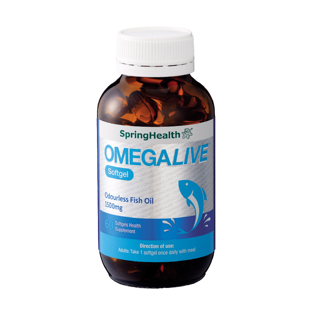 SpringHealth OMEGALIVE Softgel Odourless Fish Oil 1500mg/ 60 capsules Spring Health High Strength Omega 3