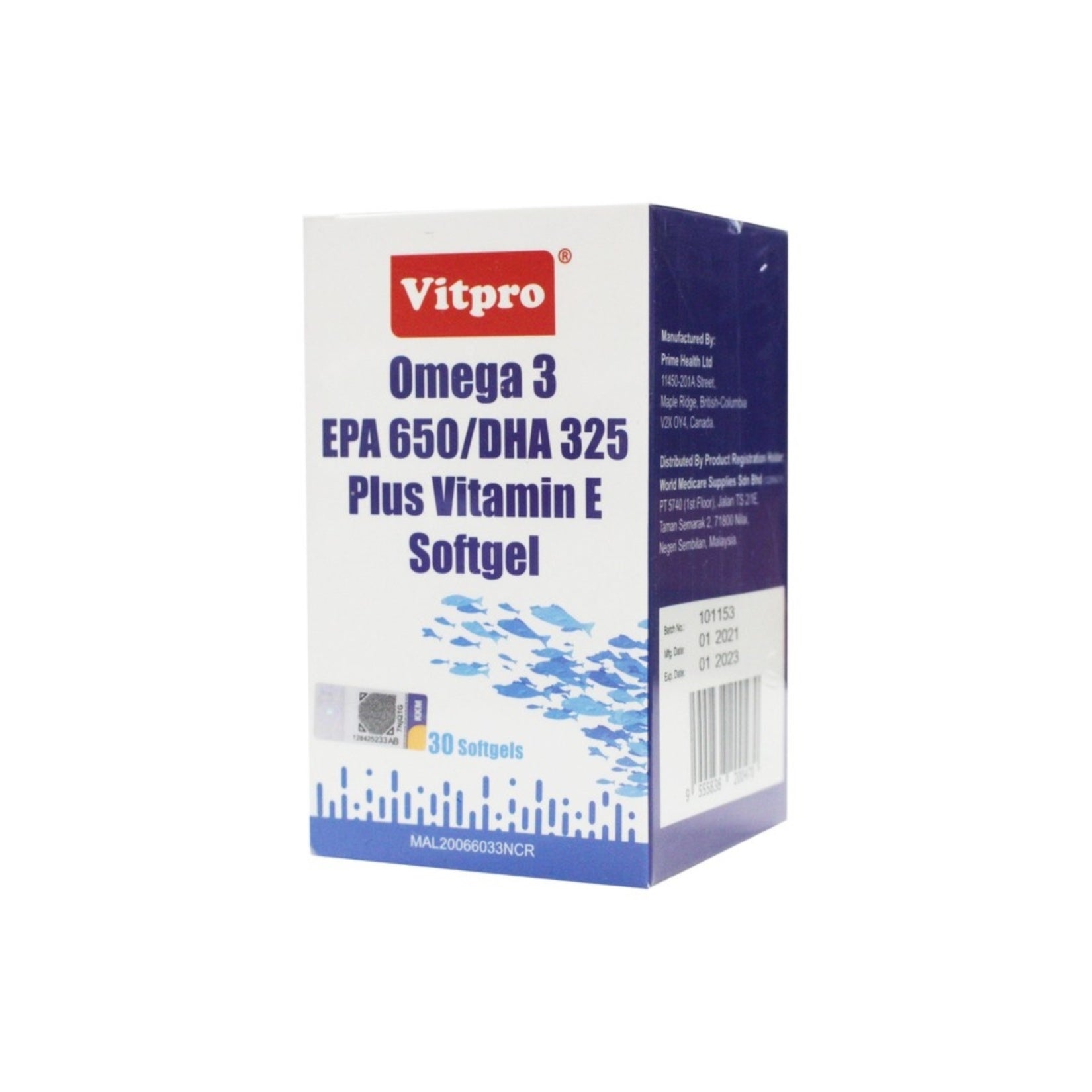 Vitpro Omega 3 EPA 650/DHA 325 + Vit E 30's