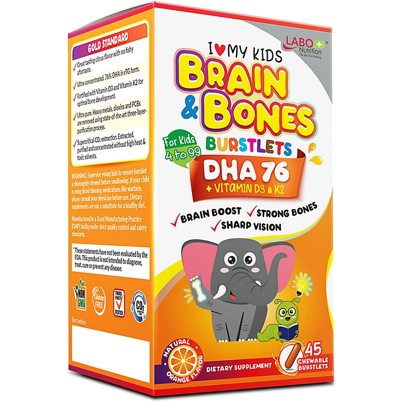 LABO Nutrition Kids DHA Brain & Bone Burstlets - Omega 3 DHA Fish Oil for Smarter Learning Focus Behaviou