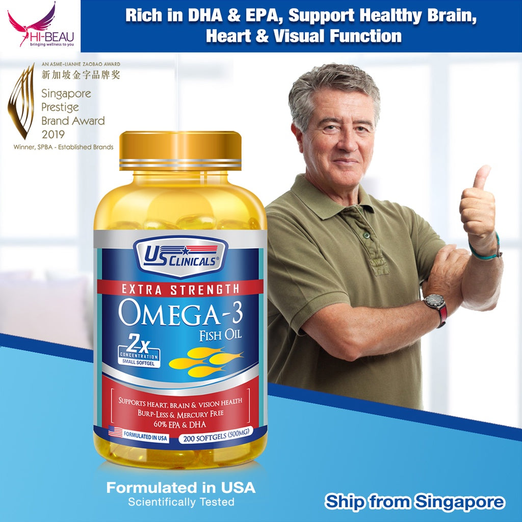 US Clinicals Extra Strength Omega-3 Fish Oil 200 softgels *Odourless, Lower Cholesterol, Heart Care, Blood Circulation*