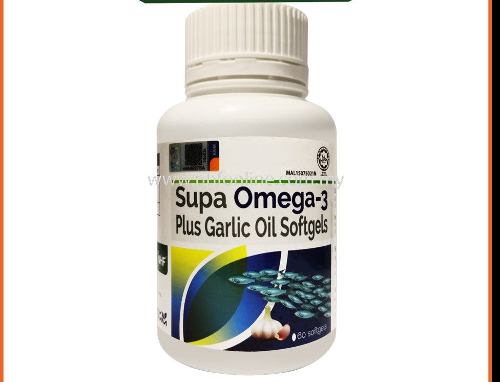 NHF Supa Omega 3 Plus Garlic Oil 60 Softgels - Arctic Ocean Fish Oil for Smarter Development