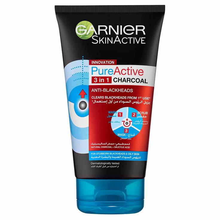 Garnier SkinActive Pure Active 3-in-1 Charcoal Face Wash 150ml