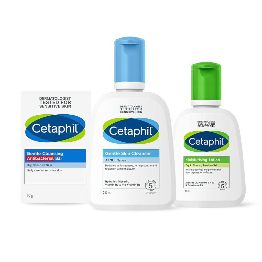 Cetaphil Kit (Gentle Skin Cleanser + Moisturizing Lotion + Antibacterial Bar)