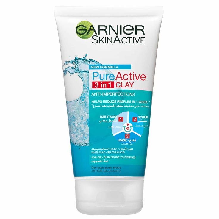 Garnier SkinActive Pure Active 3-in-1 Face Wash Scrub & Mask 150ml