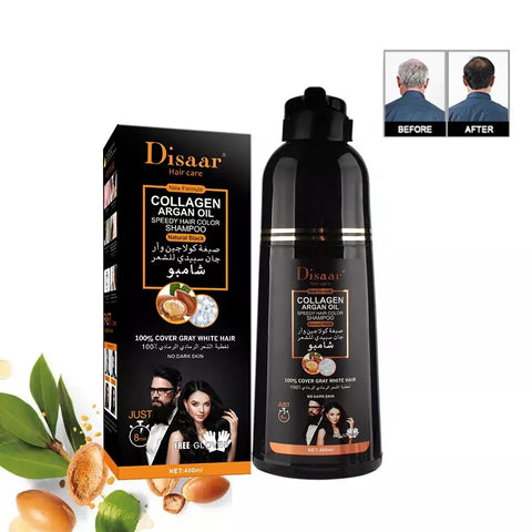 Disaar Argan Oil Speedy Hair Color Shampoo Cover Gray & White Hair Natural Black Hair Dye Shampoo 400ml