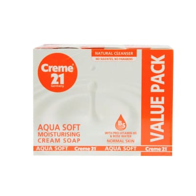Creme 21 Aqua Soft Moisturising Cream Soap Pack Of 3 125gm saffronskins 