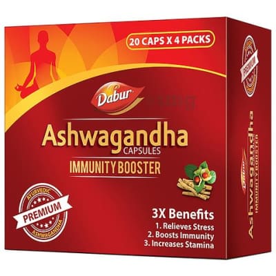 Dabur Pure Herbs Immunity Booster Ashwagandha 20caps x 4packs saffronskins 