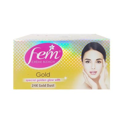 Fem Gold Creme Bleach Special Golden Glow With 24K Gold Dust 24GM saffronskins 