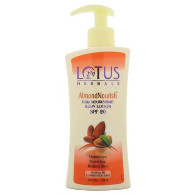 Lotus Herbals Almond Daily Nourishing Body Lotion SPF 20 (250 ml) saffronskins 