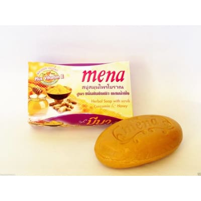 Mena Herbal Soap With Scrub Curcumin Honey 100gm saffronskins.com™ 