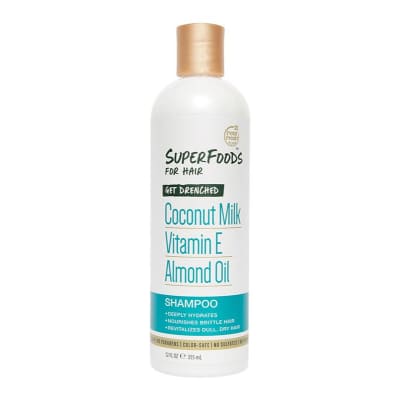 Superfoods Get Drenched Coconut Milk Vitamin E Almond Oil Shampoo 355ml saffronskins.com™ 