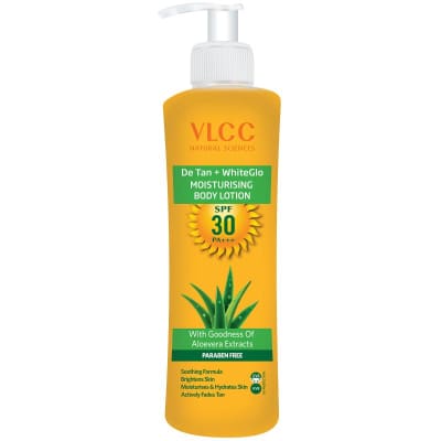 VLCC Detan + Whiteglo Moisturising Body Lotion SPF 30 PA+++(350ml) saffronskins 